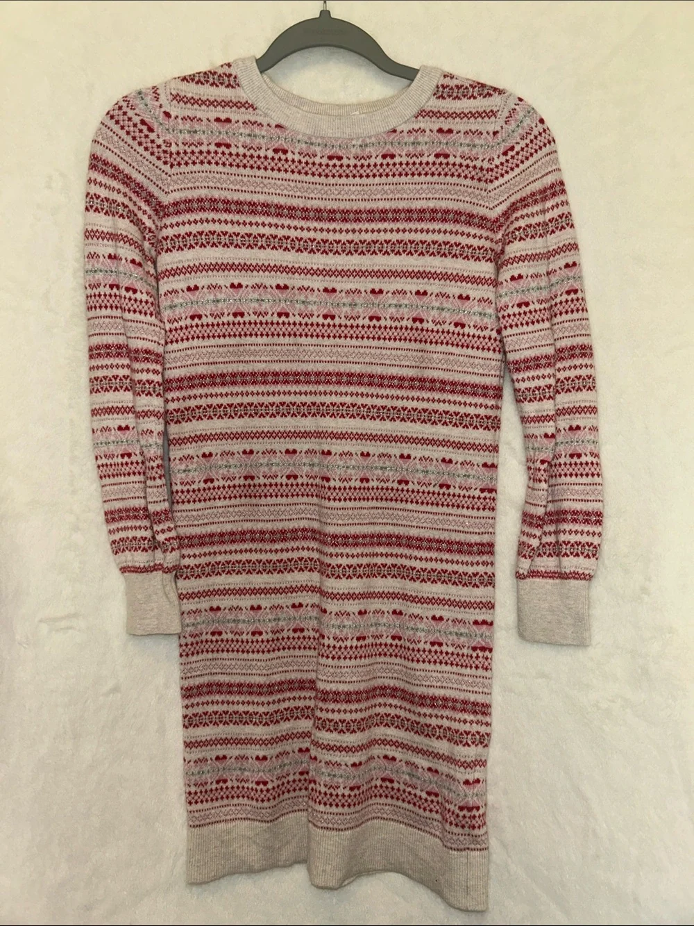 GapKid’sCrewneck Knit Sweater Dress in Red, Pink, Cream & Silver